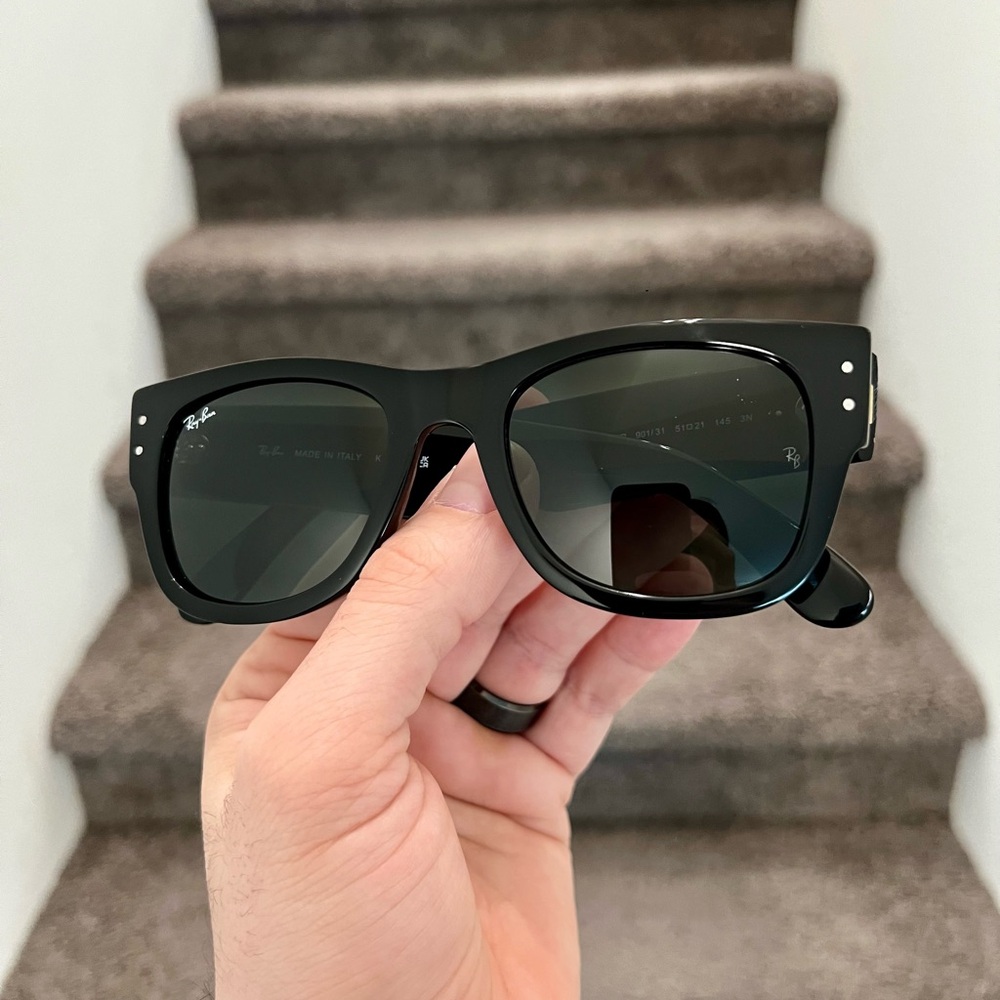 NEW Mega Wayfarer Ray-Ban RB0840S 901/31 51-21 Unisex Sunglasses - Black/Green - Picture 2 of 5